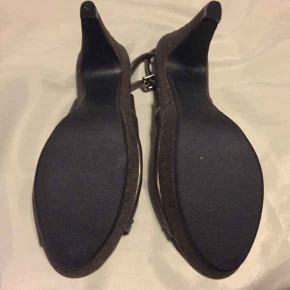 Y2K Metallic bronze open toe chunky platform/heal slingback whimsigoth size 10 - Picture 5 of 9